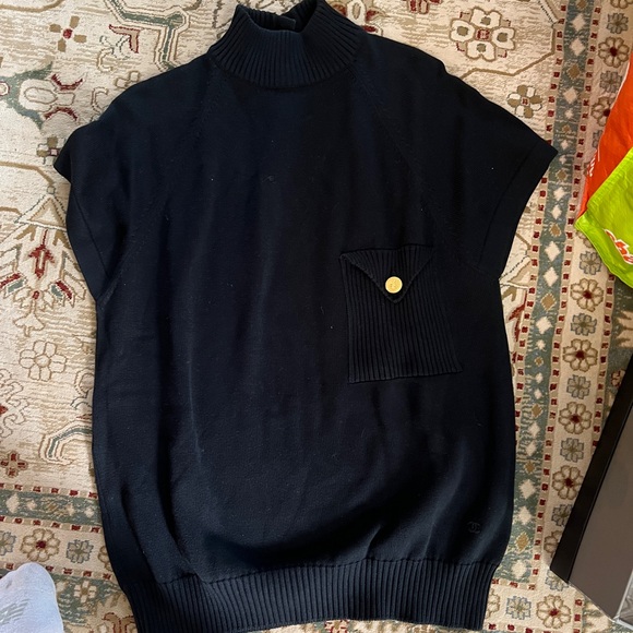 Authentic CHANEL Black Turtleneck Sweater with Gold Buttons